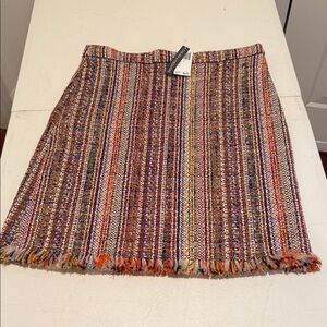 NWT Twee Academia Multicolor Plaid Tweed Fringe Hem Lined Knee Length Skirt SZ 6